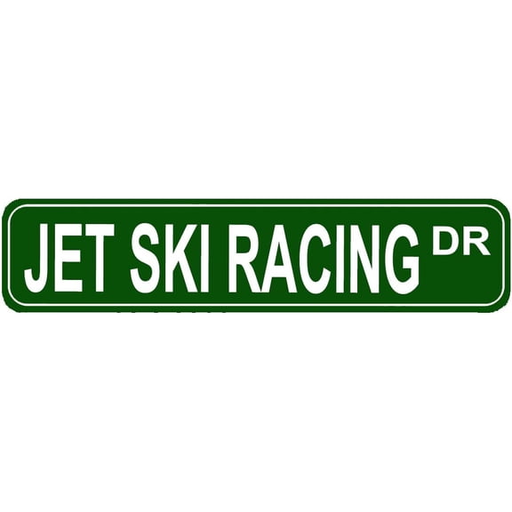 Jet Ski Racing Metal Street Sign, Wall Decor for House or Garage, 4 x 16 Inch Tin Sign