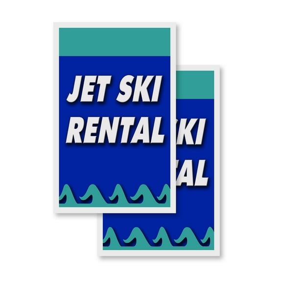 Jet Ski Rental (2-PACK) 24" x 36" Vinyl Decals | Sign Insert Peel & Stick Decals Stickers Window Signs