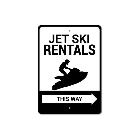 Jet Ski Rentals This Way Sign, Jet Ski Rental Directional Arrow Sign, Jet Ski Lover Sign, Jet Ski Rentals, Jet Skier Aluminum Sign - 10x14 inches