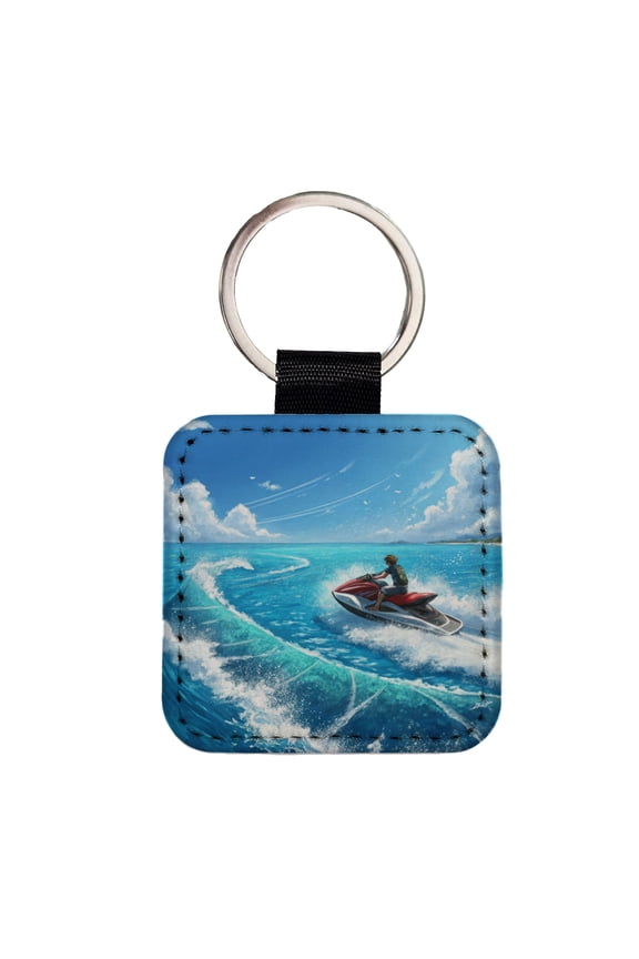 Jet Ski Skiing On Vacation Faux Leather Square Keychain