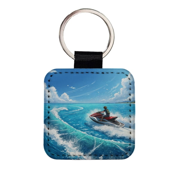 Jet Ski Skiing On Vacation Faux Leather Square Keychain