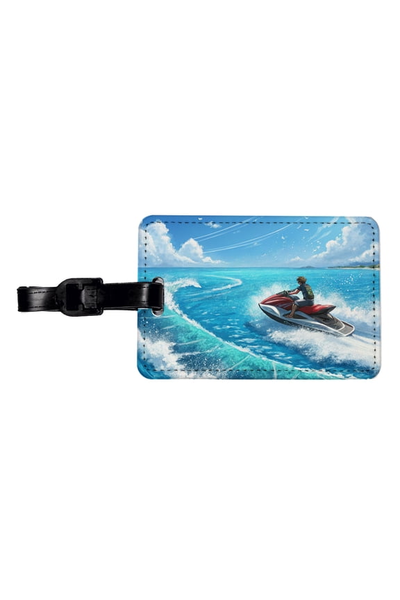 Jet Ski Skiing On Vacation Faux Leather Travel Luggage Tag