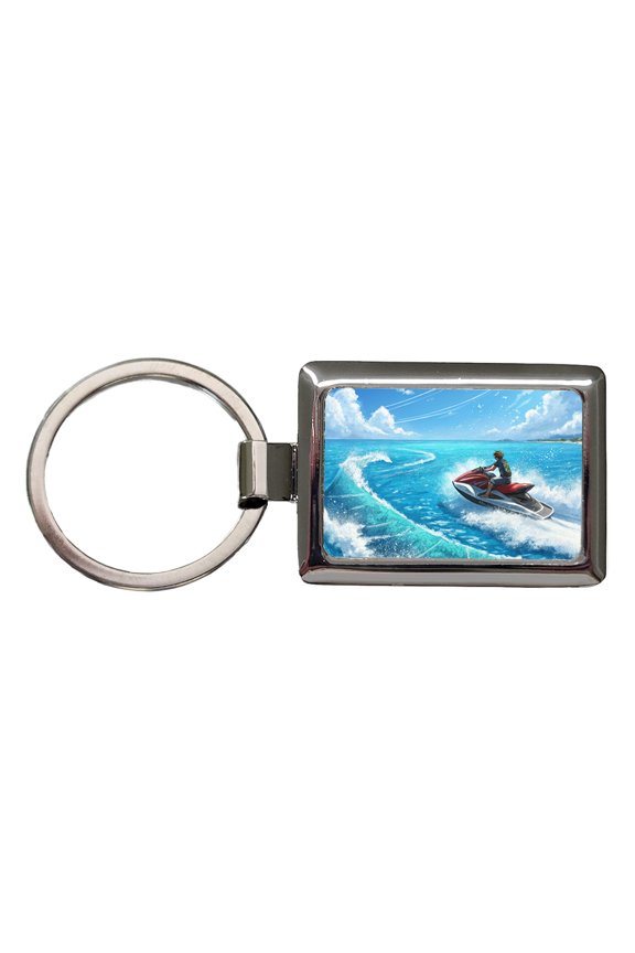 Jet Ski Skiing On Vacation Metal Rectangle Keychain