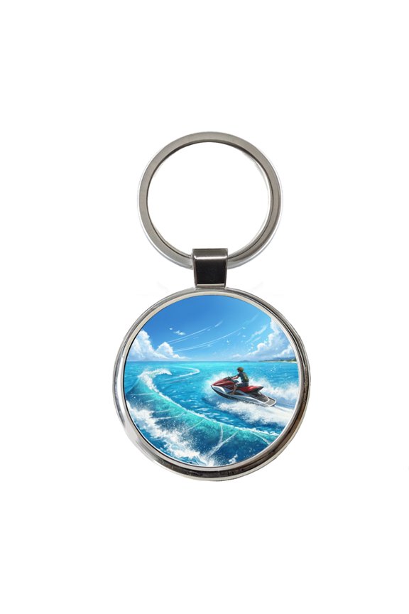 Jet Ski Skiing On Vacation Metal Round Keychain
