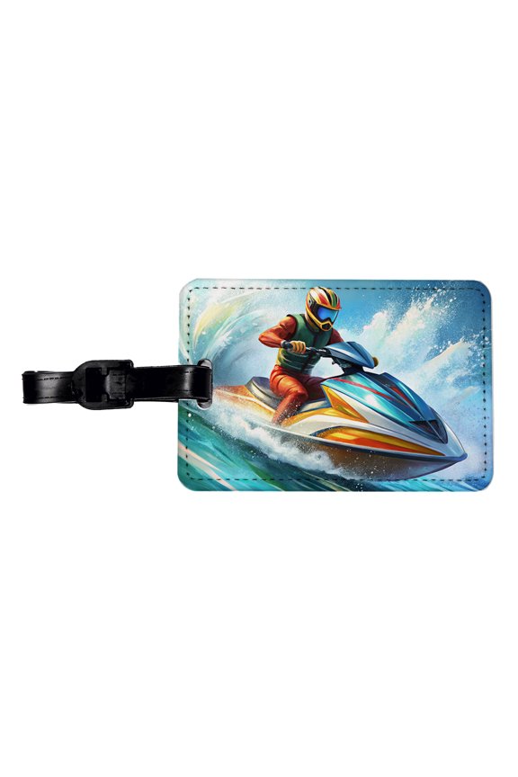 Jet Ski Skiing Racing Faux Leather Travel Luggage Tag