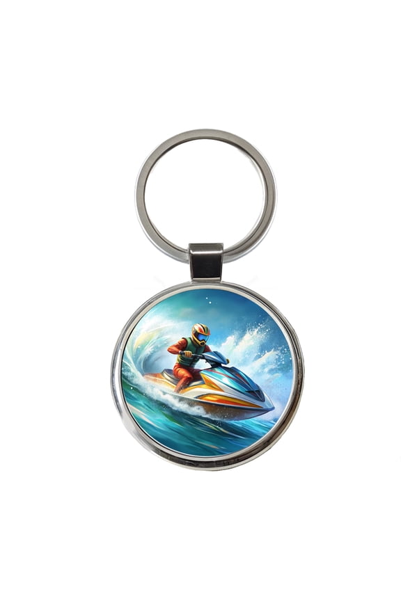 Jet Ski Skiing Racing Metal Round Keychain