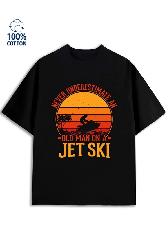 Jet Ski T-Shirt for men funny humor 180G 100% Cotton black vintage vintage Funny Unisex Shirt Graphic Tee tshirts Retro Unisex Shirt Printed tshirts Basic Unisex Shirt Short Sleeve tshirts