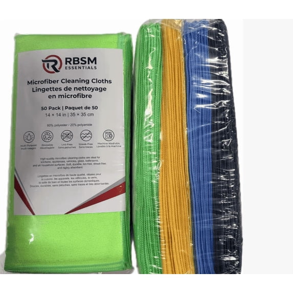 RBSM Essentials – Microfiber Cleaning Cloths (Standard Weight), 50-Pack, Multi-Color