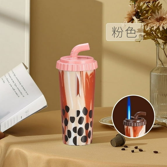 Jet Torch Lighter, Milk Tea Cup Lighter, Refillable Butane Inflatable Lighter, Windproof Lighter, Jet Blue Flame Lighter, Birthday Party Camping Unique Gifts for Women Men
