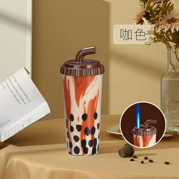 Jet Torch Lighter, Milk Tea Cup Lighter, Refillable Butane Inflatable Lighter, Windproof Lighter, Jet Blue Flame Lighter, Birthday Party Camping Unique Gifts for Women Men