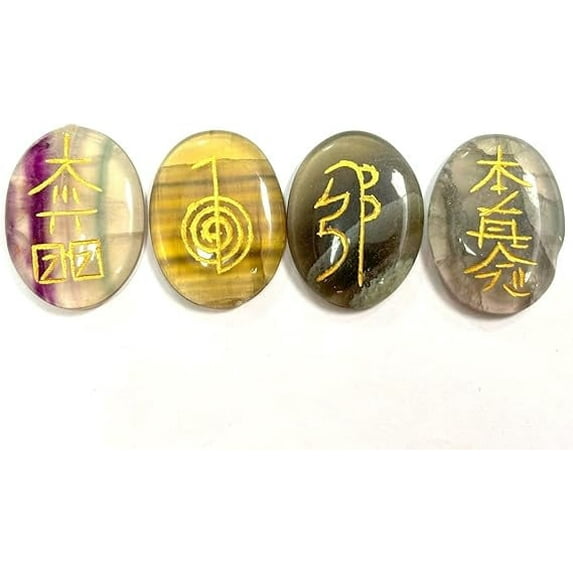 Jet Usui Reiki Healing Set Chakra Balancing Meditation Gemstone Spiritual Energized Positive (Multi Flourite)