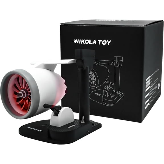 Jet engine fan model desktop trinket with wireless charger, turbo fan engine model display with rotating blades, creative desktop jet fan office decoration engineering gift for men (red)