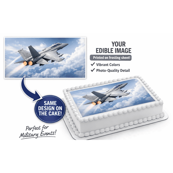 Jet in the Sky Edible Image Cake Topper for Half Sheet Cake, by Tnct. (1 Count)