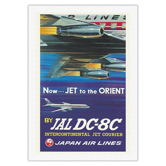 Jet to the Orient - Japan Air Lines (JAL) - Vintage Airline Travel Poster by Nagai c.1958 - Fine Art Rolled Canvas Print 27in x 40in