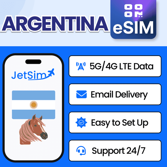 JetSim Bring Your Own Phone eSIM SIM Card Kit for Argentina- Activation Required