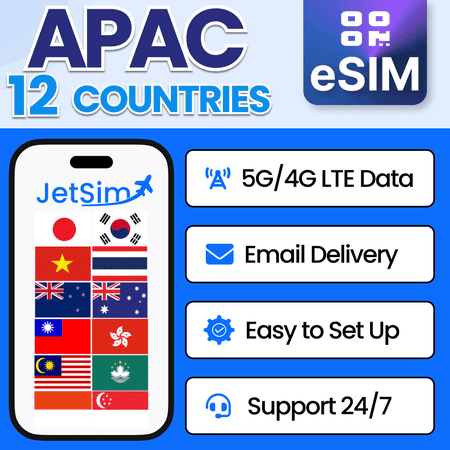 JetSim Bring Your Own Phone eSIM SIM Card Kit for Asia Pacific (Vietnam, Singapore, More)- Activation Required