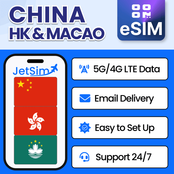 JetSim Bring Your Own Phone eSIM SIM Card Kit for China, Hong Kong, Macau- Activation Required