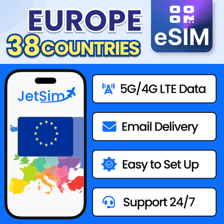 JetSim Bring Your Own Phone eSIM SIM Card Kit for Europe (Italy, France Germany, More)- Activation Required