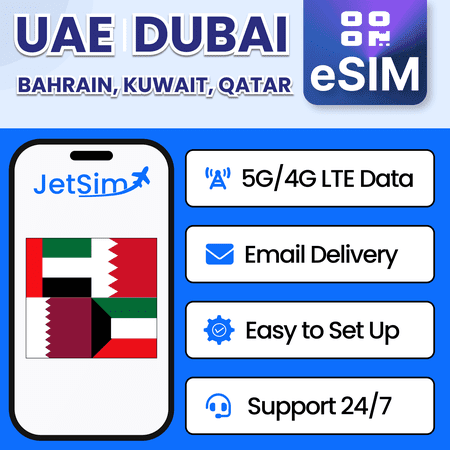 JetSim Bring Your Own Phone eSIM SIM Card Kit for Gulf Region (UAE Dubai, Bahrain, Kuwait, Qatar)- Activation Required