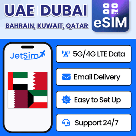 JetSim Bring Your Own Phone eSIM SIM Card Kit for Gulf Region (UAE Dubai, Bahrain, Kuwait, Qatar)- Activation Required
