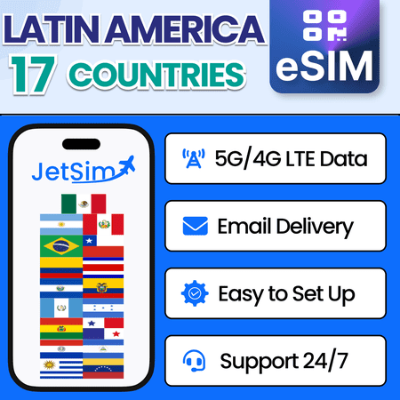 JetSim Bring Your Own Phone eSIM SIM Card Kit for Latin America (Peru, Brazil, Mexico, More)- Activation Required