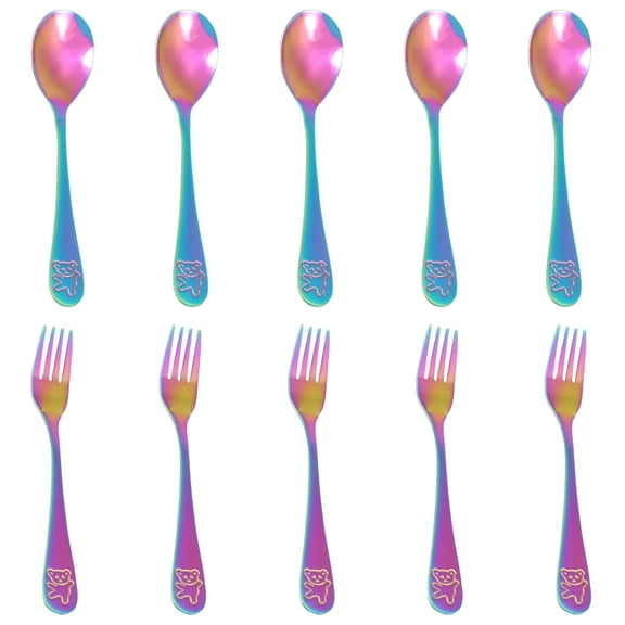 Jetcloudlive 10 Pieces Kids Silverware Set, Stainless Steel Toddler Utensils, Rainbow Kids Cutlery Set, Kids Forks and Spoons Includes 5 Forks, 5 Spoons