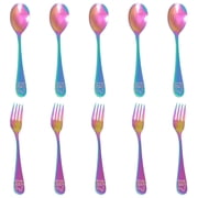 Jetcloudlive 10 Pieces Kids Silverware Set, Stainless Steel Toddler Utensils, Rainbow Kids Cutlery Set, Kids Forks and Spoons Includes 5 Forks, 5 Spoons