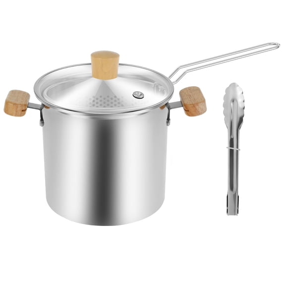 Deep Fryer Pot 4000ml 304 Stainless Steel Deep Oil Fryer with Strainer Basket Wooden Handle Portable Small Deep Fryer Pot Japanese Tempura Deep Fryers for Frying Shrimp Chicken