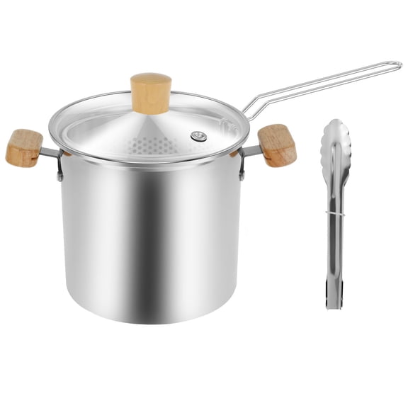 Deep Fryer Pot 4000ml 304 Stainless Steel Deep Oil Fryer with Strainer Basket Wooden Handle Portable Small Deep Fryer Pot Japanese Tempura Deep Fryers for Frying Shrimp Chicken