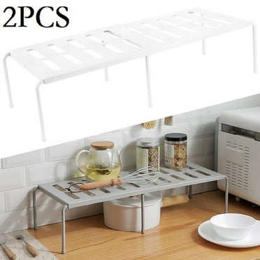 Jetcloudlive 2 Pcs Expandable Stackable Kitchen Cabinet Shelf Organizer Storage Space Saving Cupboard,Plate,Dish,Counter & Pantry Organizer