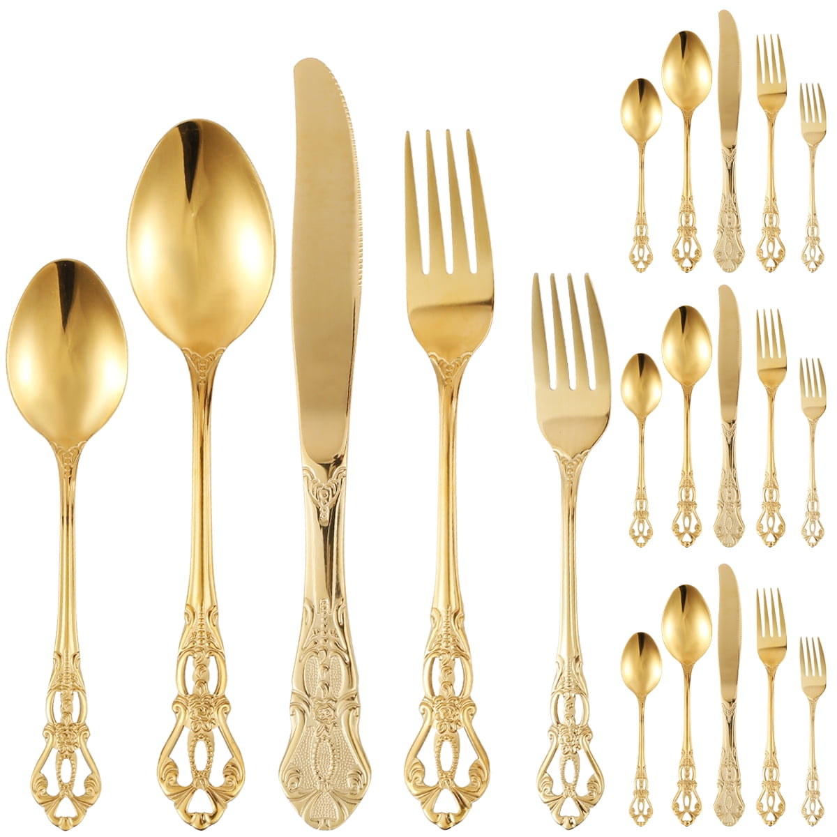 Royal Cutlery Set - Set of 20 Pcs - Matte Gold & Black