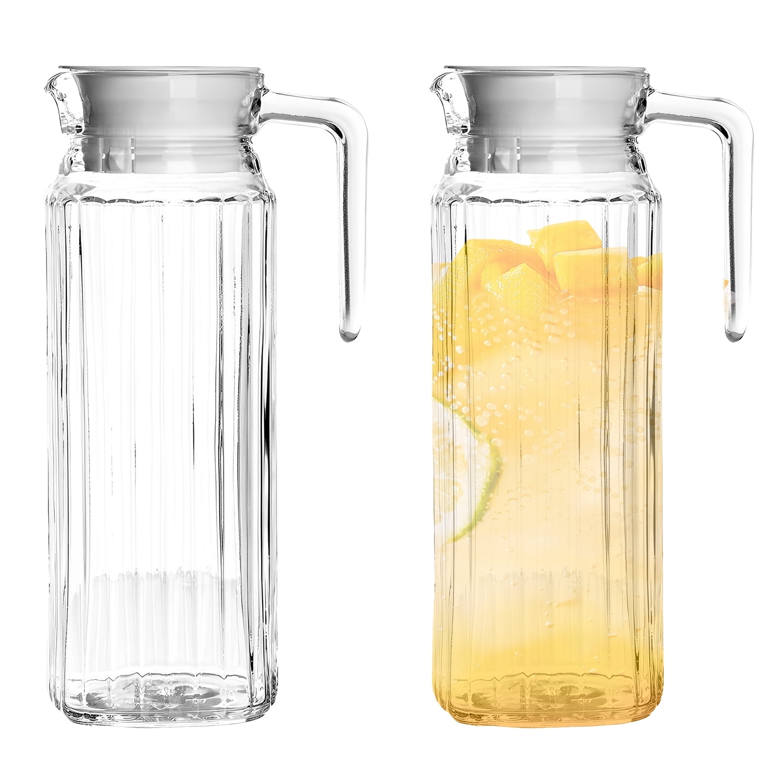 Jetcloudlive 2Pack Plastic Pitcher with Lid 1.1L Water Jar with Ribbed Design BPAFree Water