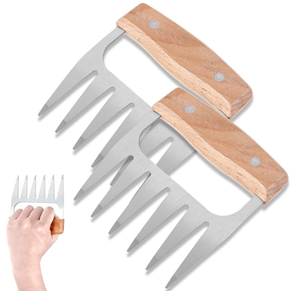 Jetcloudlive 2Pcs Meat with Wood Handle Stainless Steel BBQ Meat Claws Efficient Pulled Pork Shredder Claws Portable Pork Shredding Claws Reusable Shredder for Barbecue Grill Pork Beef