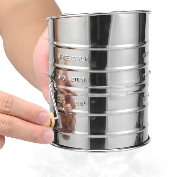 3 Cup Flour Sifter Stainless Steel, Hand Press Baking Sifter with Fine Mesh for Powdered Sugar and Cake