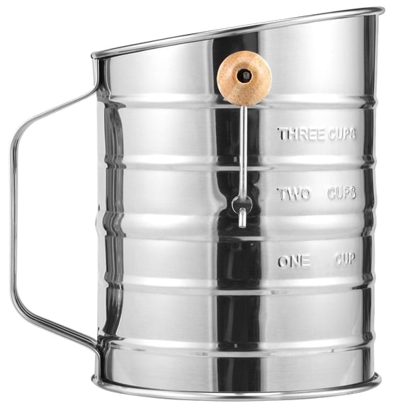 Jetcloudlive 3 Cup Flour Sifter Stainless Steel Fine Mesh Baking Tool with Handle Rustproof Hand Press for Home Cake Powdered Sugar