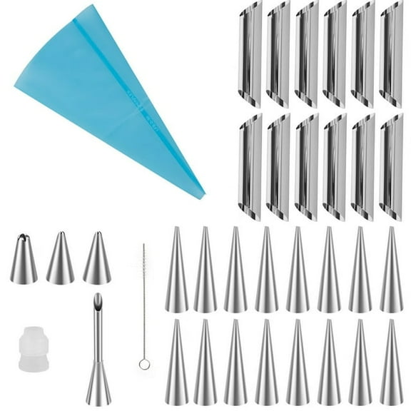 Jetcloudlive 35Pcs Cream Horn Mold Set Stainless Steel Cannoli Forms Tubes Kit Cone and Tubular Shape Pastry Baking Mold Non-Stick Cream Roll Mold Croissant Making Mold for Croissant Pastry