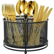Jetcloudlive 360 Utensil Caddy Kitchen Utensil Holder, Metal Utensil Organizer 4-Compartment Metal Utensil Caddy Rotatable Cutlery Holder Multifunctional Flatware Organizer for Home
