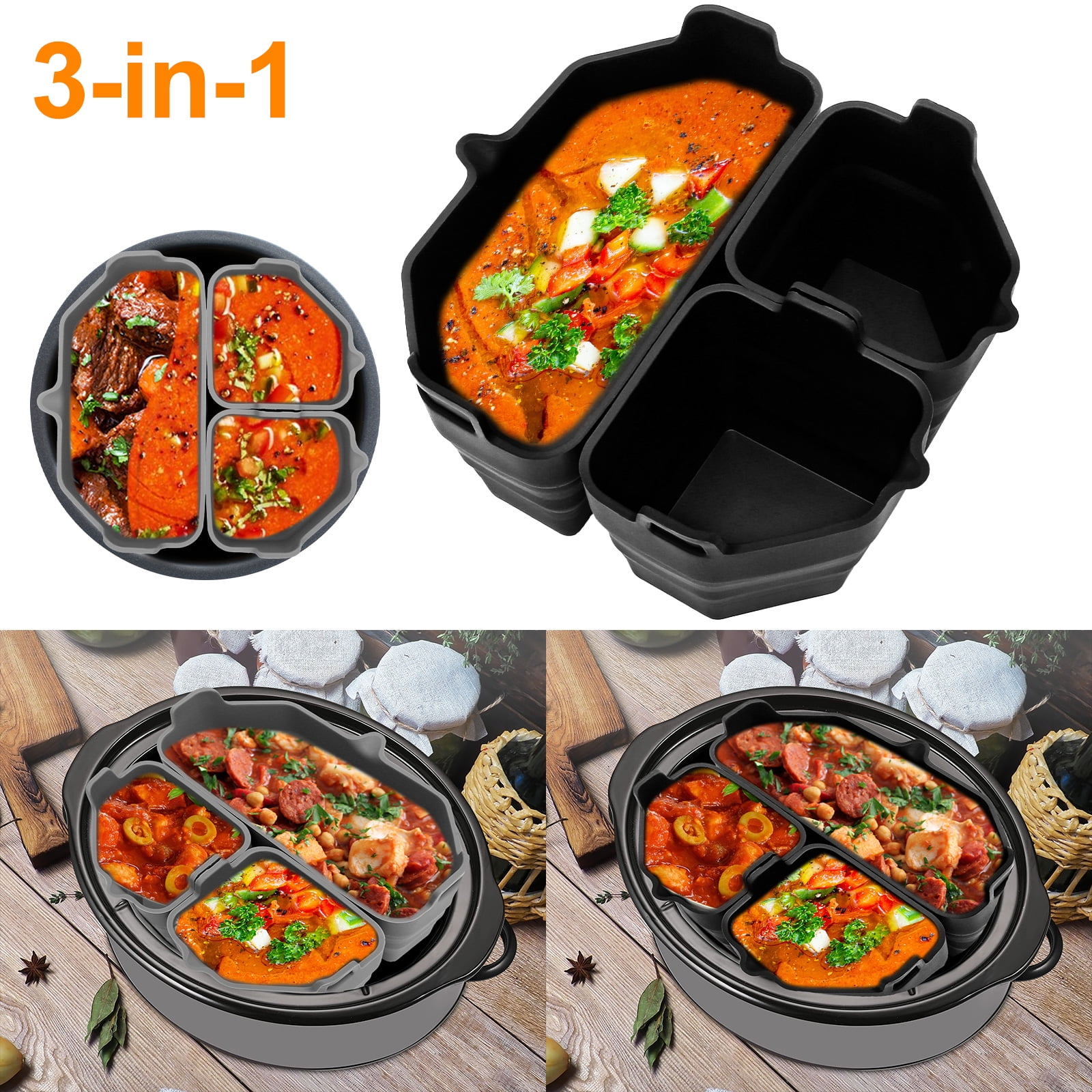 Jetcloudlive 3Pcs Slow Cooker Divider Liner Reusable Slow Cooker