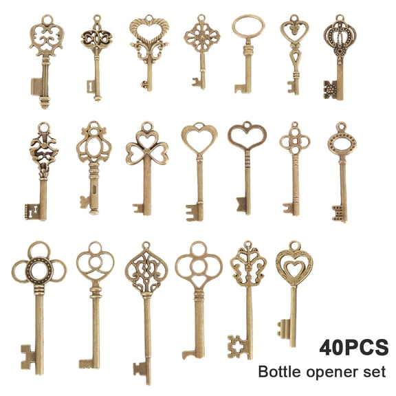 Jetcloudlive 40pcs Key Bottle Opener wedding gifts for guests Copper Color Skeleton Key Beer Bottle Opener with Personalized Sticker Cards for Wedding Engagement Christmas Party
