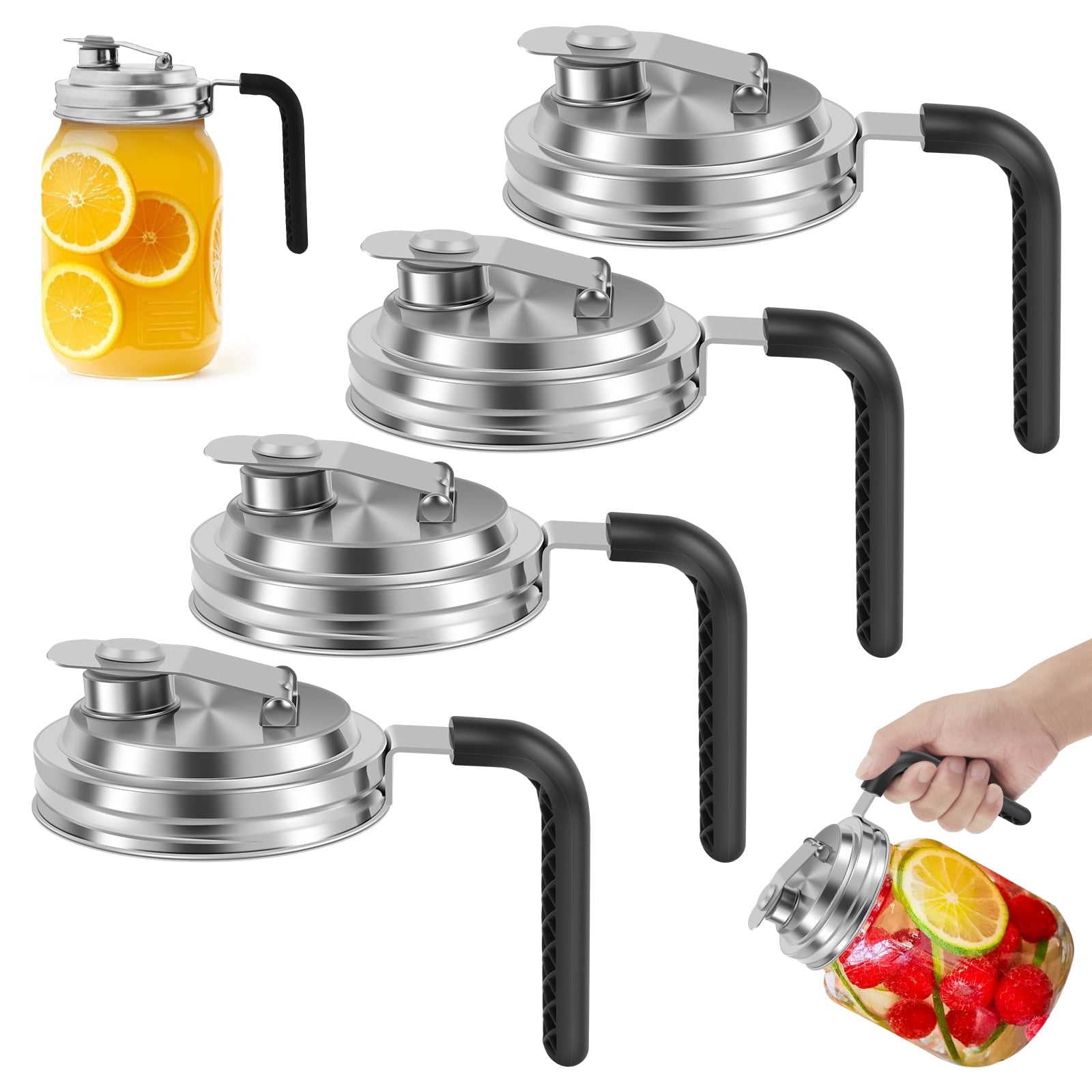 Jar Jet Jetcloudlive 4PCS Stainless Steel Mason Jar Pour Lid Wide Mouth with ...