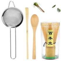 Jetcloudlive 4Pcs Matcha Whisk Set Reusable Matcha Tea Set Japanese Whisk Set Handmade Bamboo Matcha Whisk Traditional Tea Scoop Deep Scoop Stainless Steel Tea Strainer for Tea Lovers