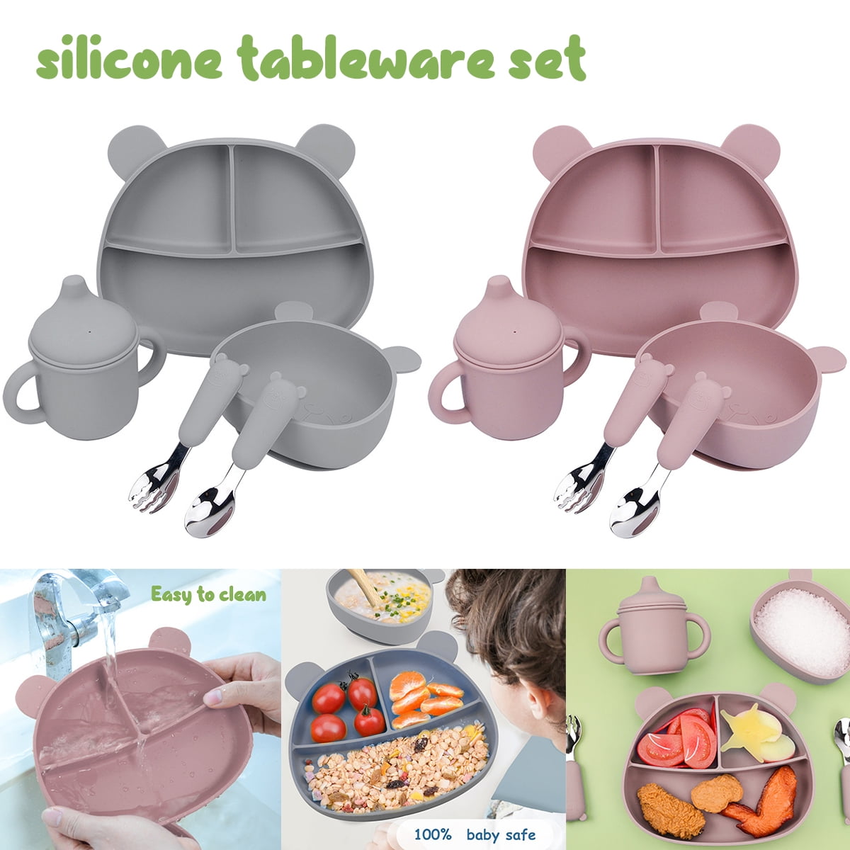 Jetcloudlive 5 10 Pcs Silicone Baby Feeding Set Infant Dinnerware