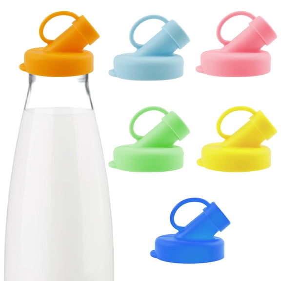 Jetcloudlive 6Pcs Silicone Milk Bottle Dispenser Caps 48mm Diameter Leak Proof Silicone Milk Bottle Dispenser Lids for Glass Jugs Beverages