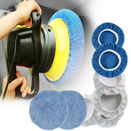 Jetcloudlive 8Pcs 9-10 Inches Car Polisher Pads Buffer Bonnets Waxers Bonnet Set Polishing Pad Car Wax Kit - Mix Pack of Coral Fleece, Woolen, Microfiber
