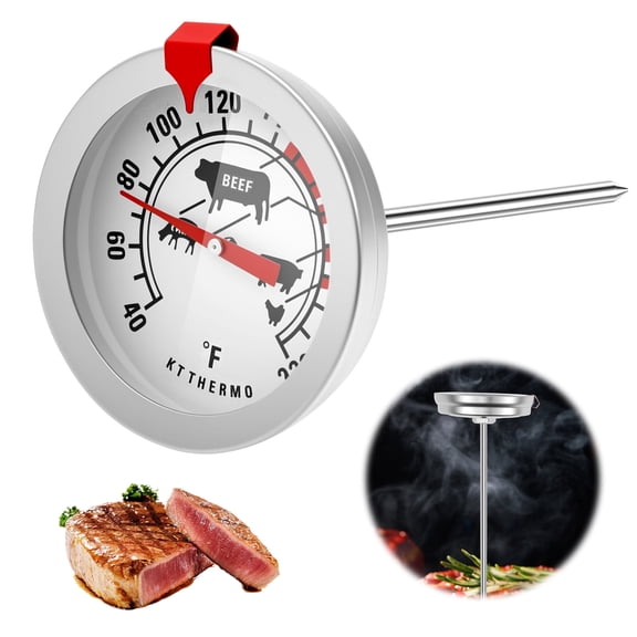 Jetcloudlive Analog Meat Thermometer 40F220F304 Stainless Steel Probe Cooking Thermometer with Meat Icon Guide for Grilling Steak Fried Chicken Baking Bread
