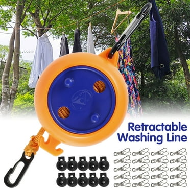 Jetcloudlive Camping Washing Line, 8 Meters Travel Clothesline Retractable Laundry Rope For Indoor Outdoor Heavy Duty, Adjustable Portable Drying Lines With 10 Fixed Buckles And 20 Clothespins