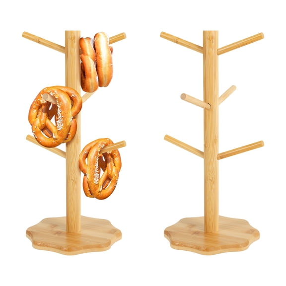 2Pcs Wooden Pretzel Holder Stand Mug Holder Tree Shape Pretzel Display Holder Desktop Sausage Stand with Hex Wrench for Sausage Decoration