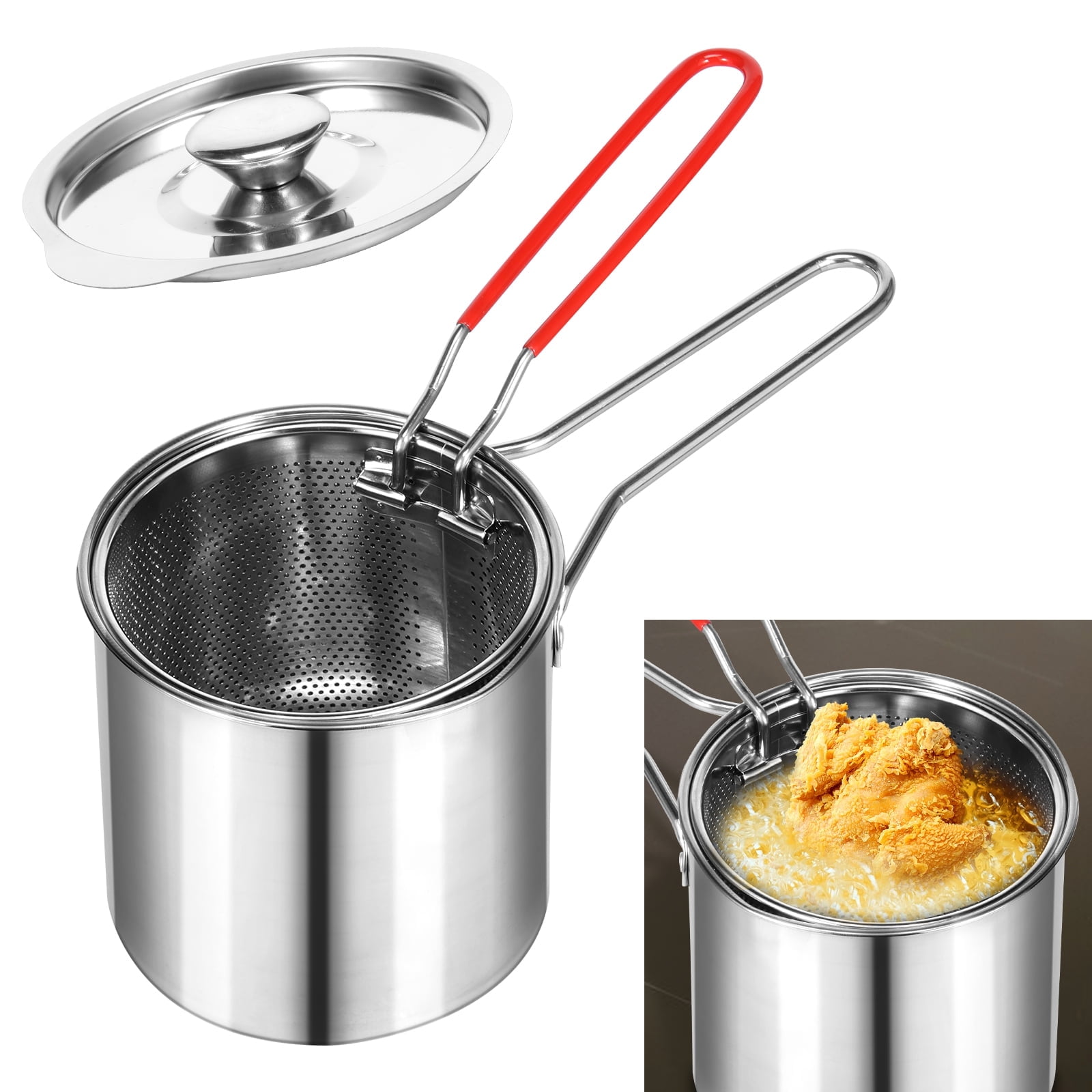 Jetcloudlive Deep Fryer with Strainer Basket and Handle Stainless Steel