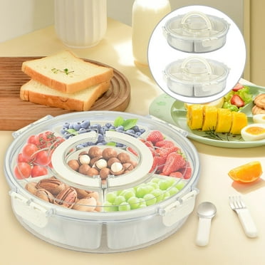 Jetcloudlive Divided Serving Tray with Lid and Handle Snackle Box Charcuterie Container Portable Snack Platters Clear Organizer
