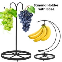 Jetcloudlive Double Hooks Standing Banana Holder with Base,Banana Hanger Tree Stand Hook for Kitchen Countertop,Sturdy and Balanced Fruit Shelves with Storage on Both Sides